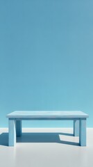 Poster - Blue wooden surface showcasing diverse products on coordinating blue backdrop, delivering sleek minimalist design for contemporary visual marketing strategies