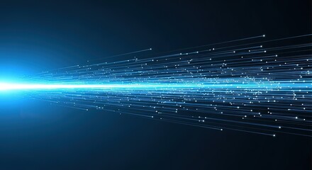 Fototapete - Abstract blue light streaks emanating from a bright source against a dark background
