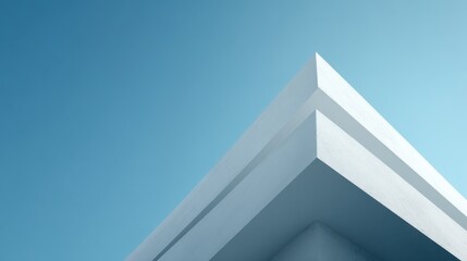 Poster - Geometric white architectural elements rising against azure sky, highlighting clean lines and contemporary design principles with minimal aesthetic approach