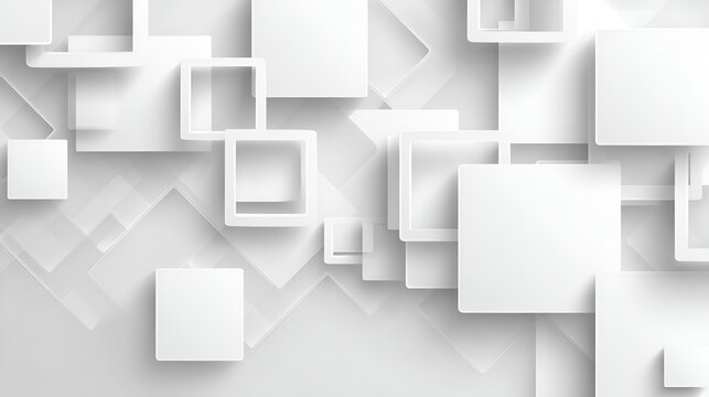 White squares and outlines create a 3D layered abstract design