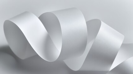 Poster - White ribbon bending, forming fluid abstract shapes, soft lit against pristine background, embodying minimalist elegance