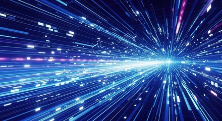 Fototapete - Abstract blue light streaks exploding outward from a bright central point