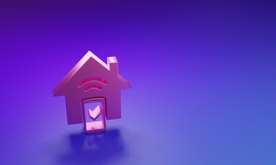 Poster - Pink Smart home - remote control system icon isolated on purple-blue background. Minimalism concept. 3D render illustration