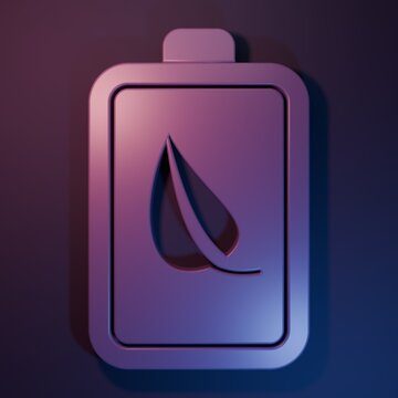 Purple Eco nature leaf and battery icon isolated on purple-blue background. Energy based on ecology saving concept. Minimalism concept. 3D render illustration
