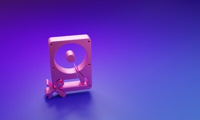 Poster - Pink Hard disk drive with screwdriver and wrench icon isolated on purple-blue background. Adjusting, service, setting, maintenance, repair, fixing. Minimalism concept. 3D render illustration