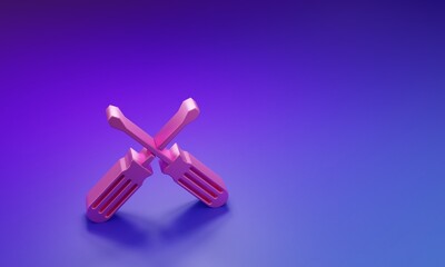 Poster - Pink Crossed screwdrivers icon isolated on purple-blue background. Service tool symbol. Minimalism concept. 3D render illustration