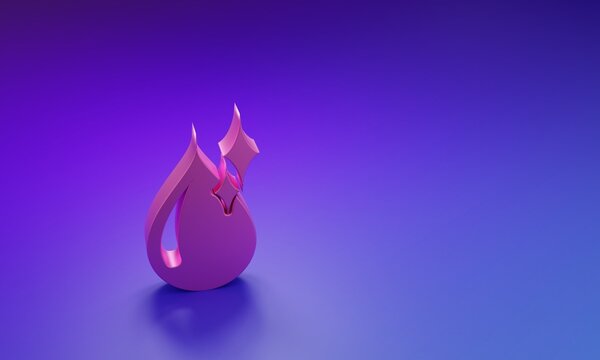 Pink Clean water drop icon isolated on purple-blue background. Minimalism concept. 3D render illustration