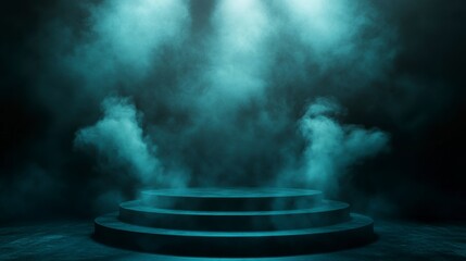Poster - Teal smoky stage with circular platform.