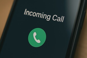 Poster - Incoming Call Notification on Smartphone Screen with Green Phone Icon and Text Display