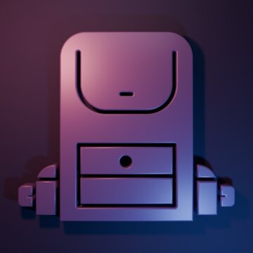 Purple Hiking backpack icon isolated on purple-blue background. Camping and mountain exploring backpack. Minimalism concept. 3D render illustration