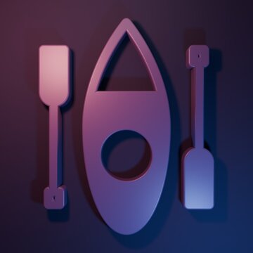 Purple Kayak and paddle icon isolated on purple-blue background. Kayak and canoe for fishing and tourism. Outdoor activities. Minimalism concept. 3D render illustration