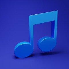 Fototapete - Blue Music note, tone icon isolated on blue background. Minimalism concept. 3D render illustration