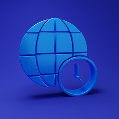 Poster - Blue World time icon isolated on blue background. Clock and globe. Minimalism concept. 3D render illustration