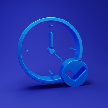 Blue Clock icon isolated on blue background. Time symbol. Minimalism concept. 3D render illustration