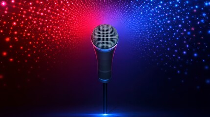 Wall Mural - microphone on stage with colorful lights.