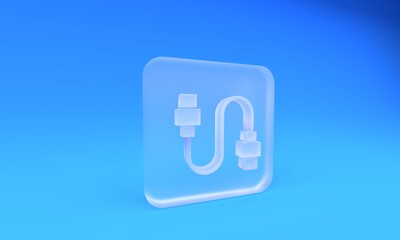 Poster - Frosted glass USB cable cord icon isolated on blue background. Connectors and sockets for PC and mobile devices. Square frosted glass button. 3D render illustration
