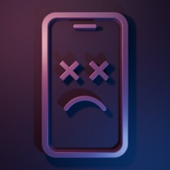 Fototapete - Purple Dead mobile icon isolated on purple-blue background. Deceased digital device emoji symbol. Corpse smartphone showing facial emotion. Minimalism concept. 3D render illustration