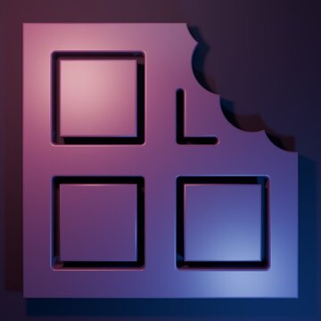 Purple Chocolate bar icon isolated on purple-blue background. Minimalism concept. 3D render illustration