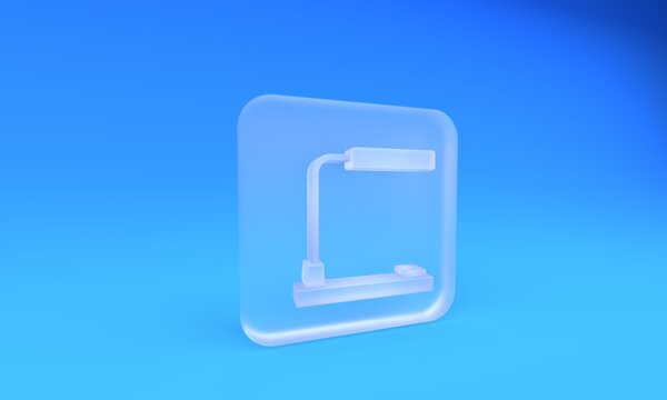 Frosted glass Table lamp icon isolated on blue background. Desk lamp. Square frosted glass button. 3D render illustration