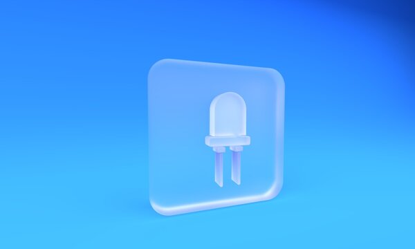 Frosted glass Light emitting diode icon isolated on blue background. Semiconductor diode electrical component. Square frosted glass button. 3D render illustration