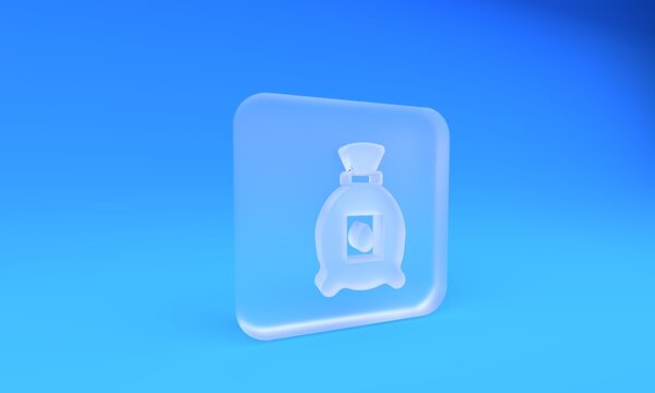 Frosted glass Pack full of seeds of a specific plant icon isolated on blue background. Square frosted glass button. 3D render illustration