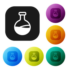 Poster - Black Test tube and flask chemical laboratory test icon isolated on white background. Laboratory glassware sign. Set icons in color circle buttons. Vector