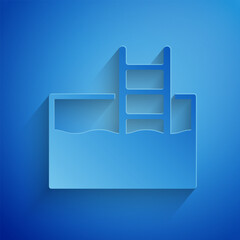 Poster - Paper cut Swimming pool with ladder icon isolated on blue background. Paper art style. Vector
