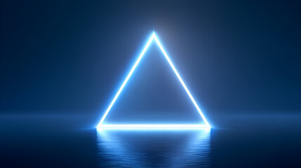 Poster - A luminous blue triangle stands above rippled water against a dark blue backdrop
