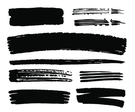 Collection of bold black brush stroke elements and lines for graphic design accents and highlights vector illustration