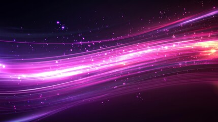 Poster - Abstract glowing pink and purple light streaks with sparkles on a dark background.