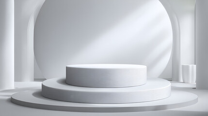 Poster - White tiered platform in a minimalist studio setting
