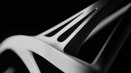 Poster - Smooth curves and chamfers of a freshly cut bicycle monocoque frame highlight precision engineering and sustainable manufacturing on a black background