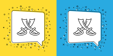 Poster - Set line Crossed pirate swords icon isolated on yellow and blue background. Sabre sign. Vector