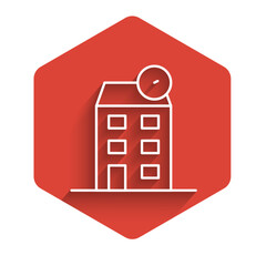 Poster - White line House icon isolated with long shadow background. Home symbol. Red hexagon button. Vector