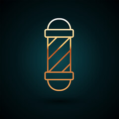 Poster - Gold line Classic Barber shop pole icon isolated on dark blue background. Barbershop pole symbol. Vector