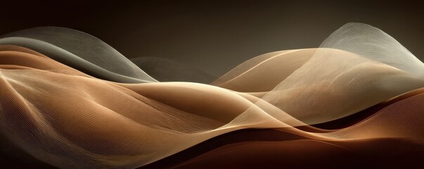 Poster - Abstract wave design in soft beige and brown tones with subtle texture