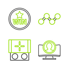 Fototapete - Set line Create account screen, Portable video game console, Share and Medal icon. Vector