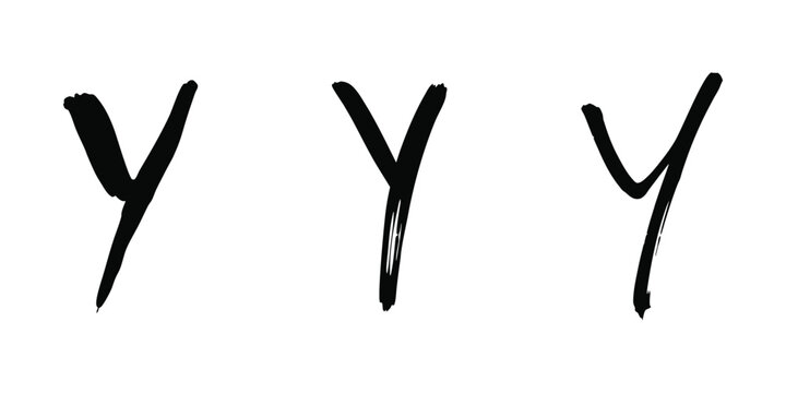 Three black brush stroke letter Y variations vector illustration