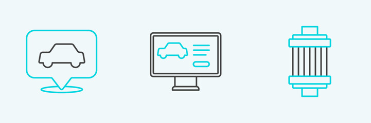 Poster - Set line Car air filter, service and Diagnostics condition of car icon. Vector