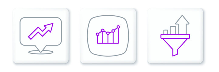 Aufkleber - Set line Sales funnel with chart, Financial growth and icon. Vector