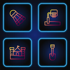 Poster - Set line Shovel toy, Sand castle, Badminton shuttlecock and Basketball backboard. Gradient color icons. Vector