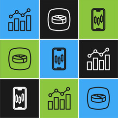 Poster - Set line Financial growth, Mobile stock trading and Pie chart infographic icon. Vector