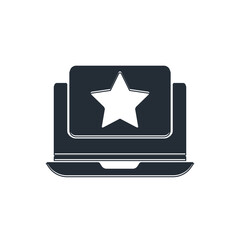 Poster - Black Laptop with star icon isolated on white background. Favorite, best rating, award symbol. Vector