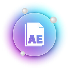 Poster - White AE file document icon isolated on white background. Blue and purple gradient circle background. Vector