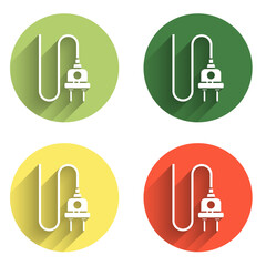Poster - Set Electric plug icon isolated with long shadow background. Concept of connection and disconnection of the electricity. Color circle button. Vector
