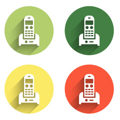 Poster - Set Telephone icon isolated with long shadow background. Landline phone. Color circle button. Vector