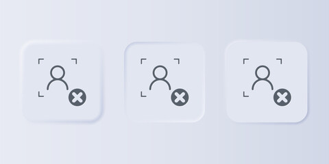 Poster - Grey Rejection face recognition icon isolated on grey background. Face identification scanner icon. Facial id. Cyber security concept. Set icons in square buttons. Vector