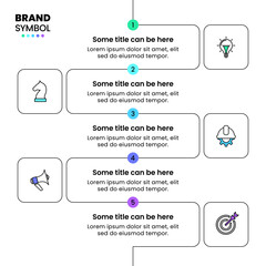 Poster - Infographic template. Vertical line with 5 connected steps