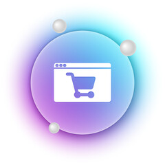 Poster - White Online shopping on screen icon isolated on white background. Concept e-commerce, e-business, online business marketing. Blue and purple gradient circle background. Vector