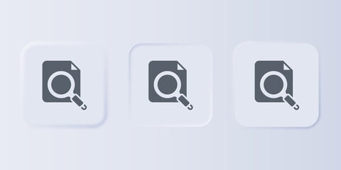 Fototapete - Grey Search concept with folder icon isolated on grey background. Magnifying glass and document. Data and information sign. Set icons in square buttons. Vector
